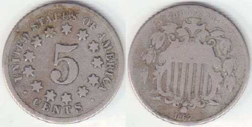 1867 USA 5 Cents (Shield w/o Rays) A000976